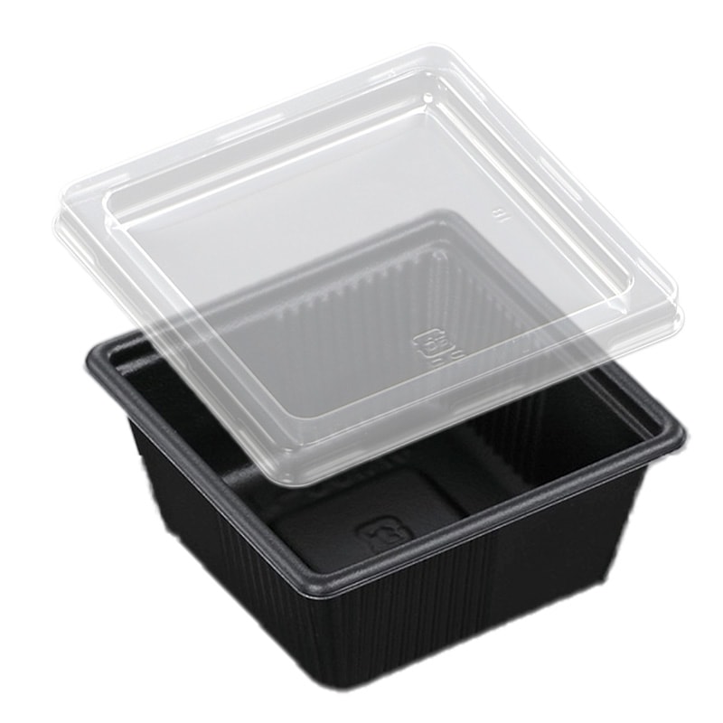 惣菜容器 SDキャセロ 4K 100-46 BK本体･平蓋セット (50枚入)