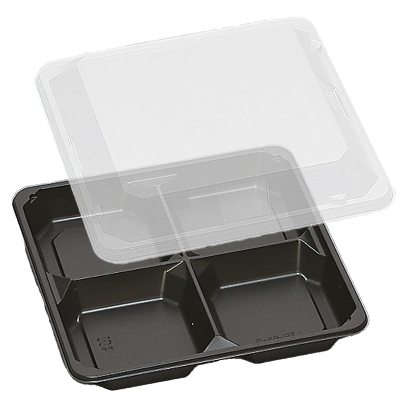 弁当容器 TR-65-3H 黒本体・高蓋セット (50枚入)