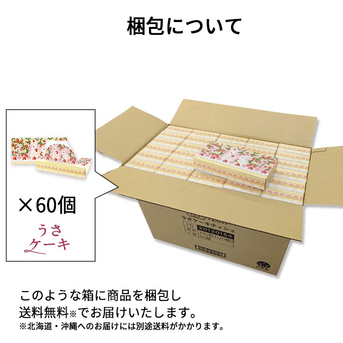 ティッシュペーパー うさケーキ 120組(240枚)×60個 無香料 20120154 [ギフト]