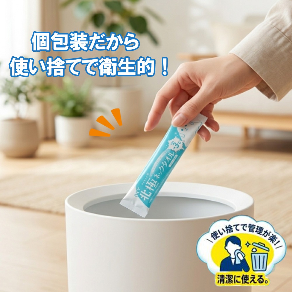 使い捨て冷感タオル まるで北極ネックタオル 20本 個包装 大判 クールタオル 首ひんやり 熱中症対策 夏用 アイスタオル 送料無料 69020001