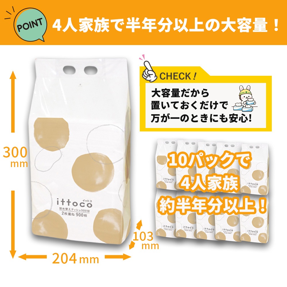 ティッシュペーパー イットコ 詰め替え ティッシュ 900組 10個入 20900002 まとめ買い 日本製