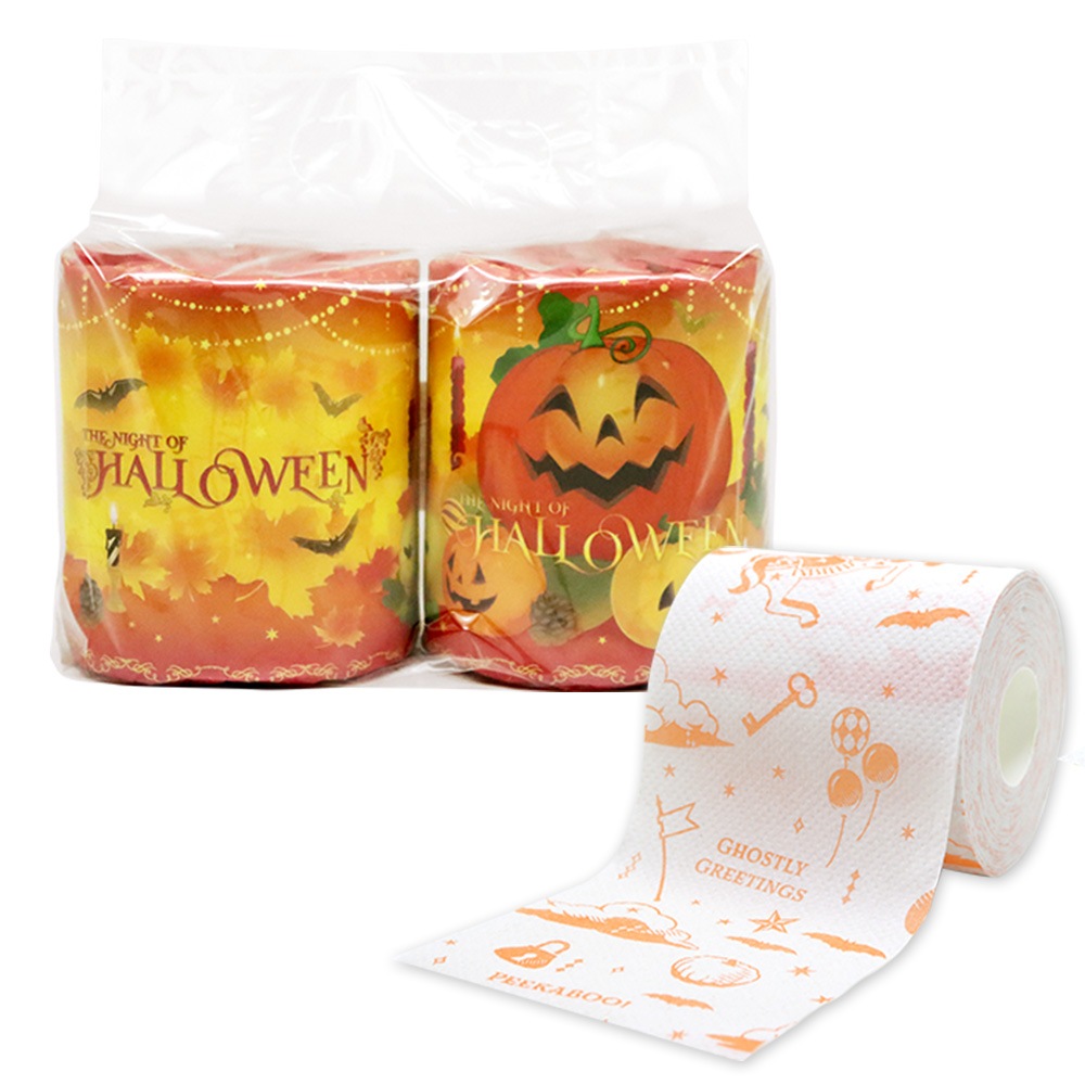 【会員様 先行価格 14日 09:59まで 】ハロウィン トイレットペーパー ペアロール 27.5m 50パック (100個)｜販促品 粗品 ノベルティ イベント 景品 日本製 2026 10055354 [ギフト]