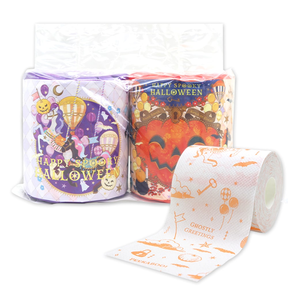 ノベルティ向け トイレットペーパー ダブル 2025 ハロウィン ペアロール 27.5m 50パック 販促品 粗品 イベント 10055330 [ギフト]