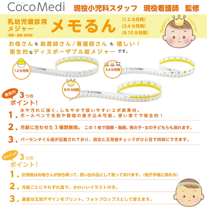 [3サイズ展開]  乳幼児 健診 メジャー メモるん 300枚入 生後1.2ヵ月 生後3.4ヵ月 生後9.10ヵ月 2022年グッドデザイン賞受賞  _代引不可 IST 大阪
