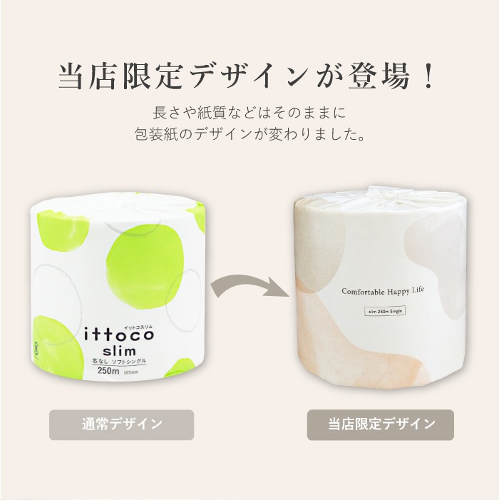 【まとめ割対象】 トイレットペーパー シングル Comfy 250m 36ロール 芯なし スリム幅(107mm) ミシン目なし 無香料 10250008 [KS]