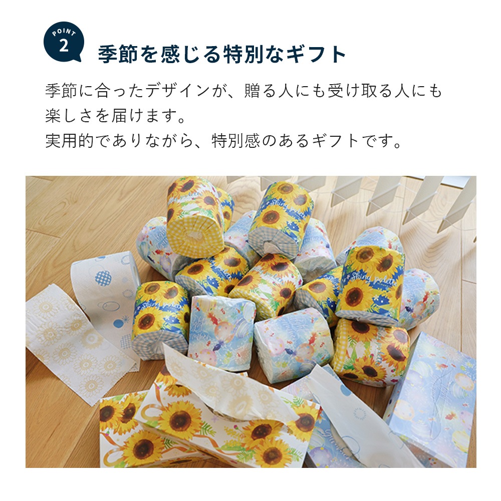 2025年 ノベルティ向け ティッシュペーパー 夏 ひまわり プリント 120
