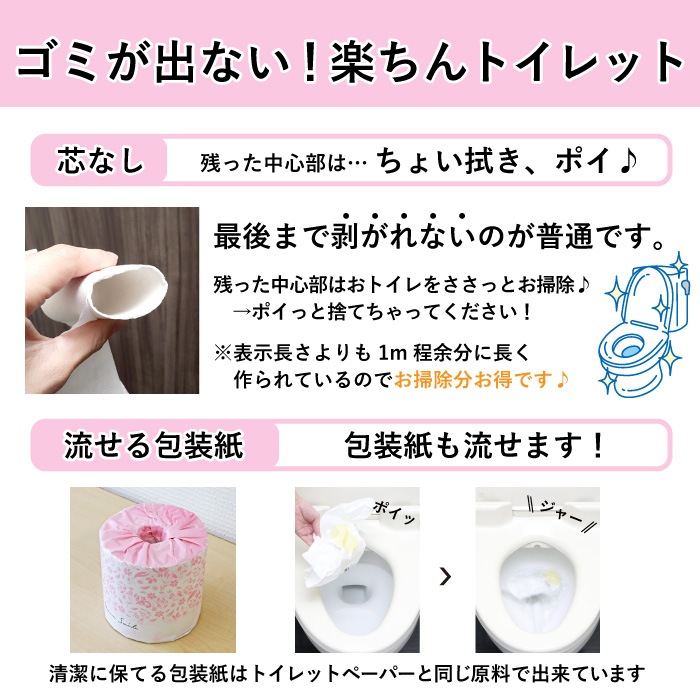 業務用 トイレットペーパー シングル 150m 48ロール 花柄 プリント有 ハナスマイル 芯なし スリム幅(107mm) 1ロール ミシン目なし 無香料 10150033 3倍巻き 長持ち まとめ買い 日本製 [KS]