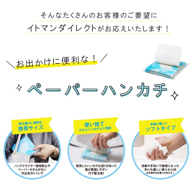 【30%OFF】 ペーパータオルハンカチ ダブル 20組(40枚) 3パック×30パック ソフトタイプ 50020001 まとめ買い 日本製