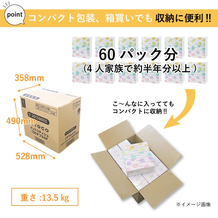 【定期購入用】業務用 ティッシュペーパー　イットコ 150組 5個入 12パック 20150035 まとめ買い 日本製