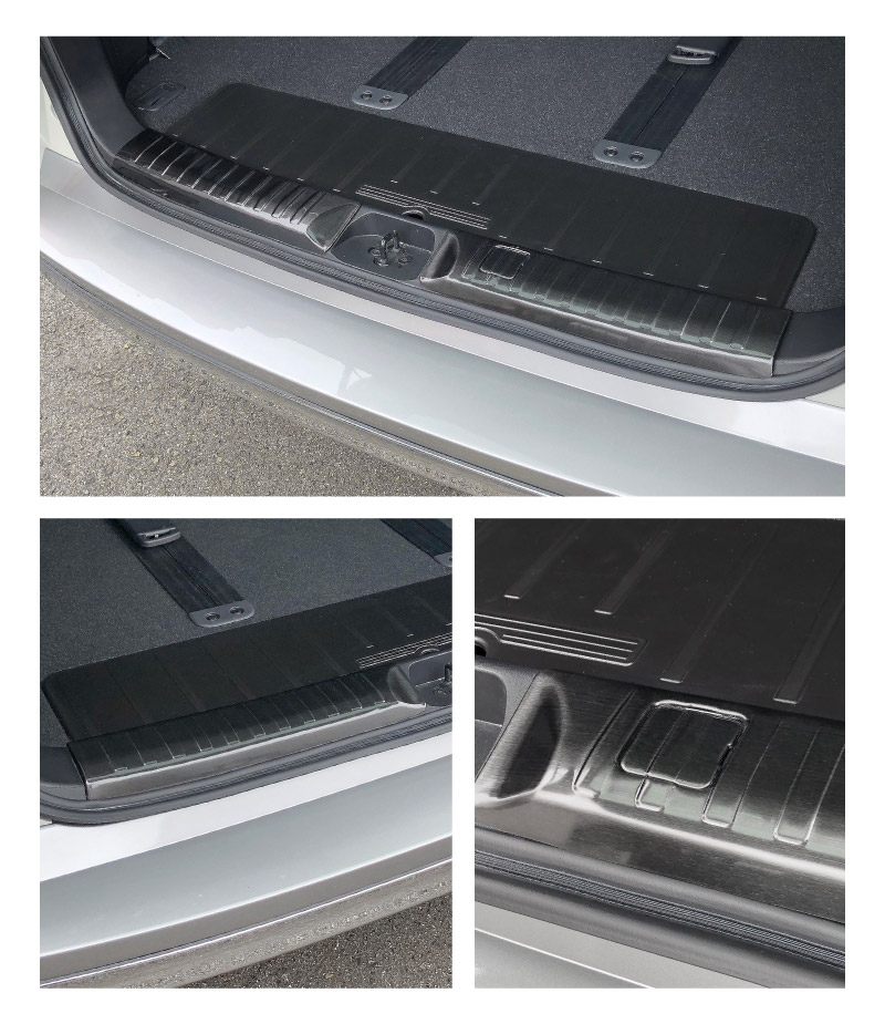 新型デリカD:5 ラゲッジスカッフプレート ブラックヘアライン 3P｜三菱 MITSUBISHI DELICA D5 専用設計 トランク ラゲージ 保護 荷室 カーゴルーム ガーニッシュ カスタム パーツ ドレスアップ アクセサリー 社外品 オプション【予約販売/5月30日頃入荷予定】