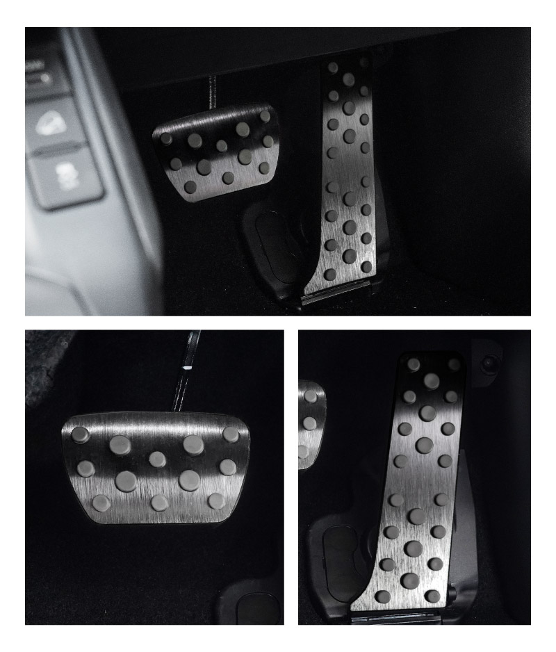 新型RAV4 60系 アルミペダルカバー 2P 選べる2カラー シルバーヘアライン ブラックヘアライン｜トヨタ TOYOTA ラブフォー AXAN64 専用 内装 足元 ドレスアップ アクセサリー オプション アクセル ブレーキ 社外【予約販売/ブラック:5月30日頃入荷予定】