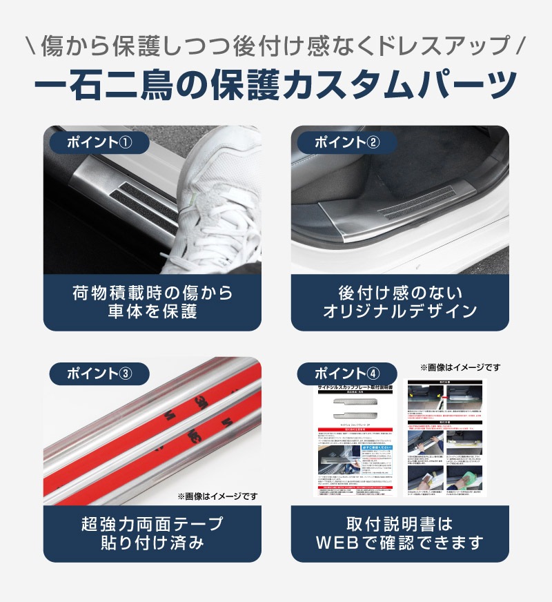 新型プリウス 60系 サイドステップ 内側スカッフプレート 4P 滑り止めゴム付き 選べる3カラー シルバーヘアライン ブラックヘアライン カーボン調 2026年マイナーチェンジ後対応｜トヨタ TOYOTA PRIUS 60 MXWH60 ZVW60 専用 内装 保護 カスタム パーツ ドレスアップ アクセサリー 社外品