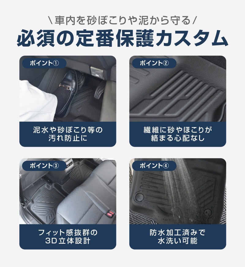 新型キックス P16型 フロアマット 3P ラバータイプ ブラック｜日産 ニッサン NISSAN KICKS P16 2026年フルモデルチェンジ 専用 保護 パーツ 防水 フロント リア セット アクセサリー 内装 社外 立体 3Dマット フルカバー ウェザーマット レジャー 水洗い【予約販売/10月30日頃入荷予定】