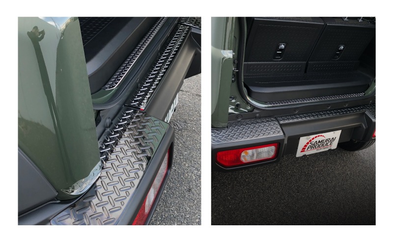 【セット割】新型ジムニーシエラ JB74W リアバンパープレート ＆ テールエンドカバー ガーニッシュ 縞鋼板柄 4P 選べる2カラー シルバーヘアライン ブラックヘアライン 保護パーツ2点セット｜スズキ SUZUKI JIMNY SIERRA JB74 1型 2型 3型 4型 5型 専用 保護 パーツ カスタム 専用 パーツ ドレスアップ アクセサリー 社外品 エアロ オプション【予約販売/シルバー:5月20日頃入荷予定】