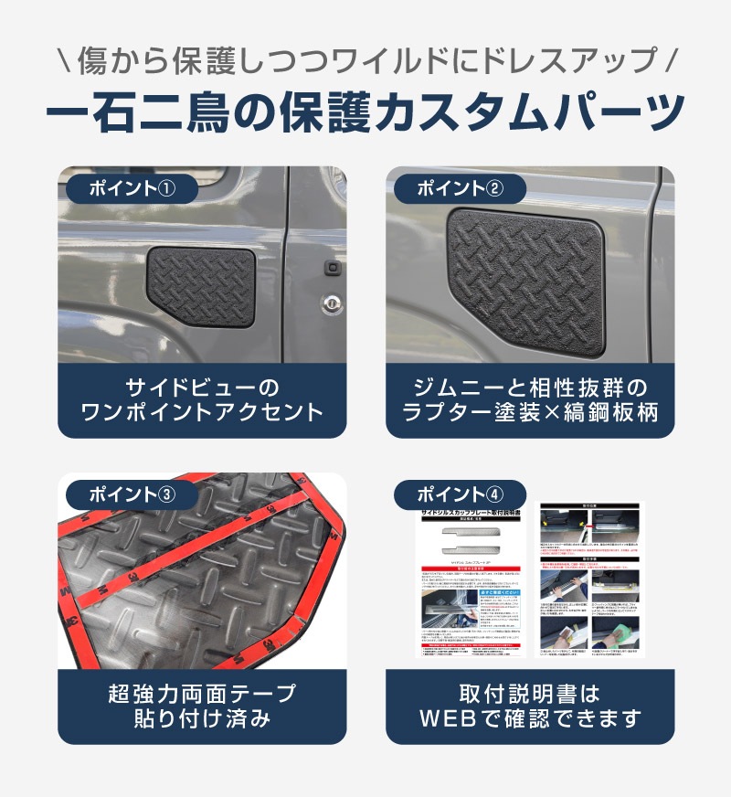 新型ジムニー JB64W 新型ジムニーシエラ JB74W フューエルリッドガーニッシュ 1P 縞鋼板柄 ラプター塗装 ブラック｜スズキ SUZUKI JIMNY JB64 JIMNY SIERRA JB74 1型 2型 3型 4型 5型 専用 カスタム パーツ ドレスアップ アクセサリー オプション ラプター 給油口 給油口カバー チッピング 外装 カー用品 社外【メール便対象/代引き・配達日時指定不可】