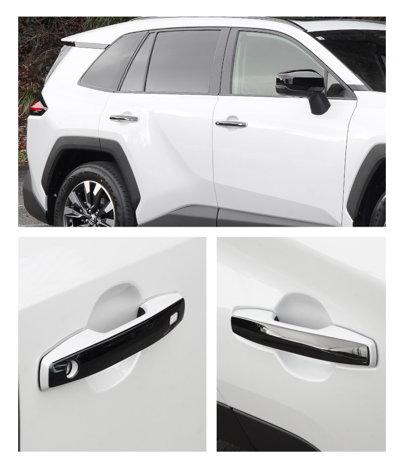 新型RAV4 60系 アウタードアハンドルカバー 4P ブラック鏡面仕上げ｜トヨタ TOYOTA ラブフォー AXAN64 専用 プラグインハイブリッド PHEV 対応 外装 ドアパネル サイド カスタム パーツ ドレスアップ アクセサリー オプション エアロ カー用品 社外
