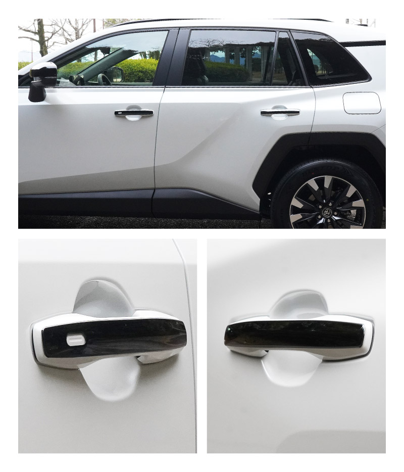 新型RAV4 60系 アウタードアハンドルカバー 4P ブラック鏡面仕上げ｜トヨタ TOYOTA ラブフォー AXAN64 専用 プラグインハイブリッド PHEV 対応 外装 ドアパネル サイド カスタム パーツ ドレスアップ アクセサリー オプション エアロ カー用品 社外