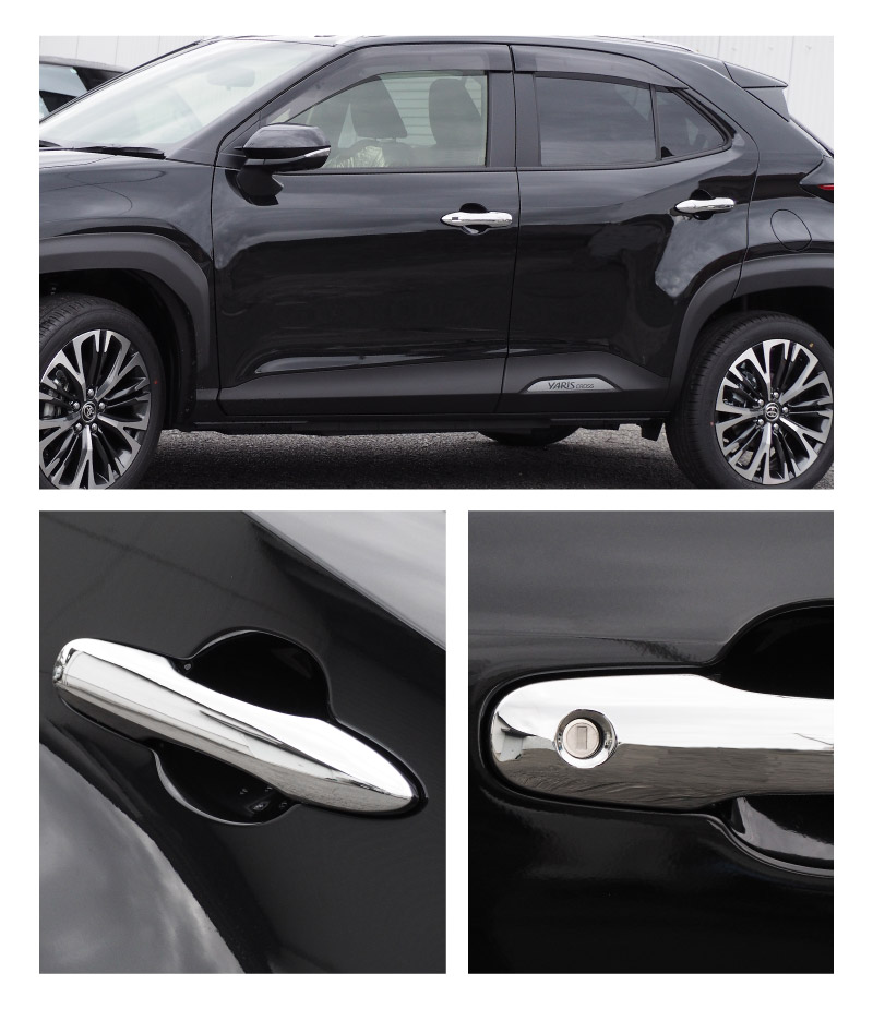 新型ヤリスクロス ヤリス対応 ドアハンドルガーニッシュ メッキ 4P｜トヨタ TOYOTA YARIS CROSS カスタム 専用 パーツ ドレスアップ アクセサリー 社外品 エアロ オプション