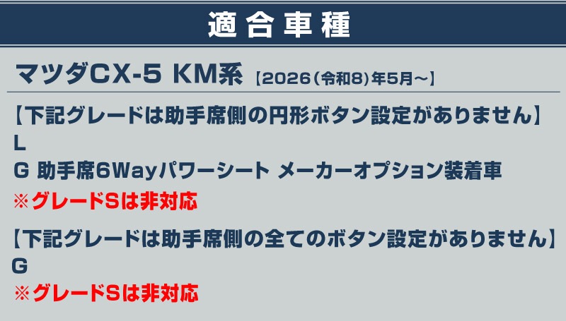 新型CX-5 KM系 パワーシートボタンカバー 左右セット 6P メッキ仕上げ ｜マツダ MAZDA CX5 2026年フルモデルチェンジ KMYSDP 専用 マフラー カスタム パーツ ドレスアップ アクセサリー オプション インテリア パネル 内装 カバー カー用品 社外 保護 傷防止 キズ隠し