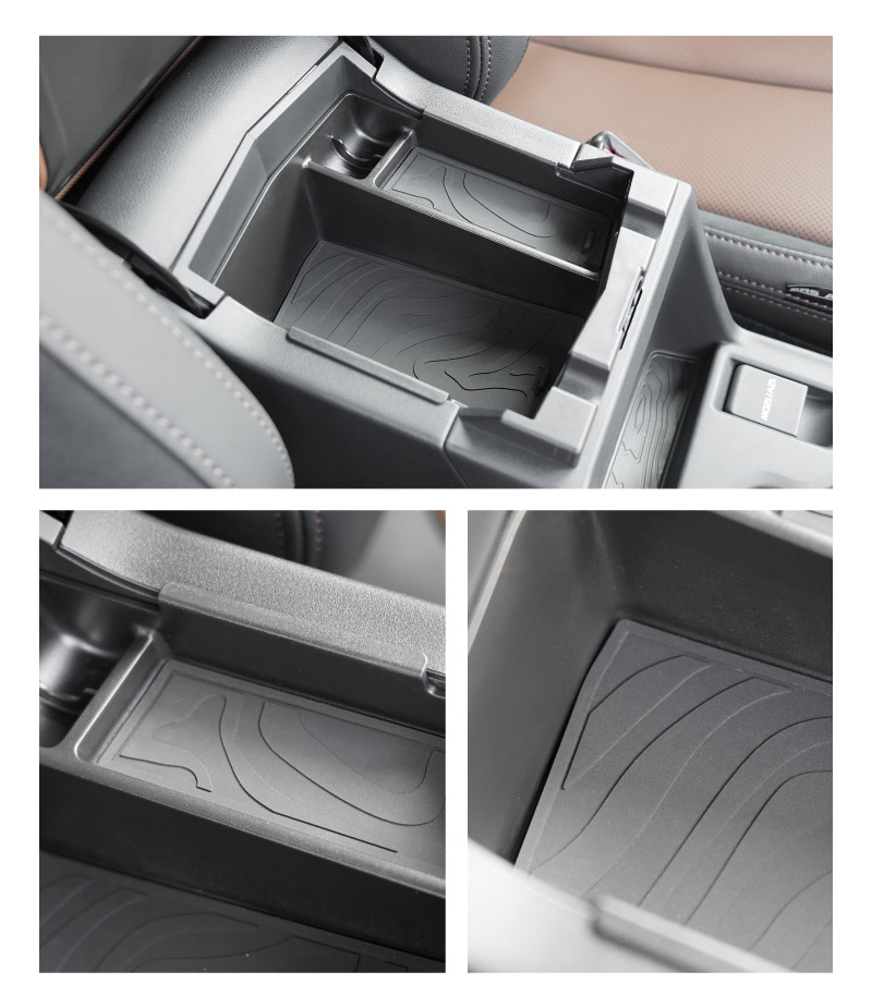 新型フォレスター SL系 コンソールトレイ 1P ゴムマット2枚付き ブラック｜SUBARU スバル FORESTER 専用 コンソールボックス トレイ 車内収納ボックス マット付き アクセサリー オプション 内装 社外 収納 小物入れ 保護 傷防止 キズ隠し