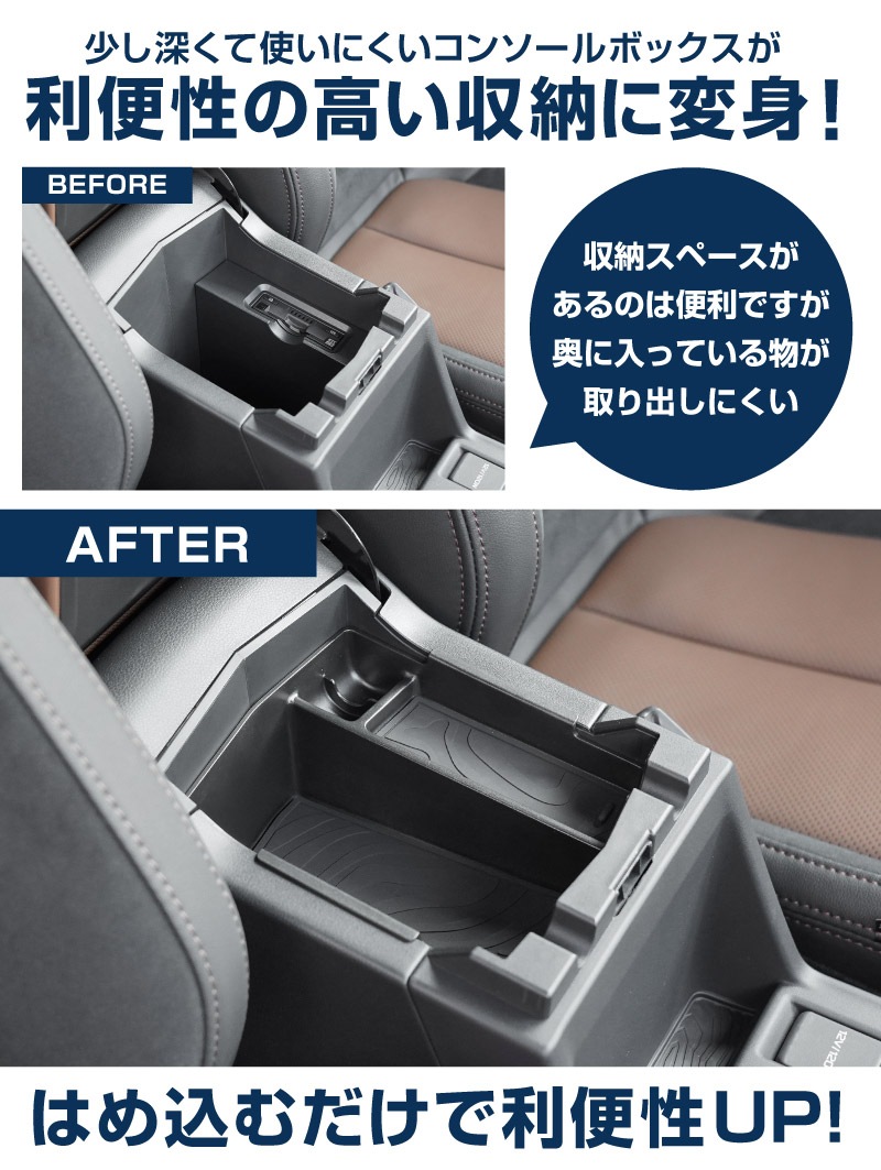 新型フォレスター SL系 コンソールトレイ 1P ゴムマット2枚付き ブラック｜SUBARU スバル FORESTER 専用 コンソールボックス トレイ 車内収納ボックス マット付き アクセサリー オプション 内装 社外 収納 小物入れ 保護 傷防止 キズ隠し