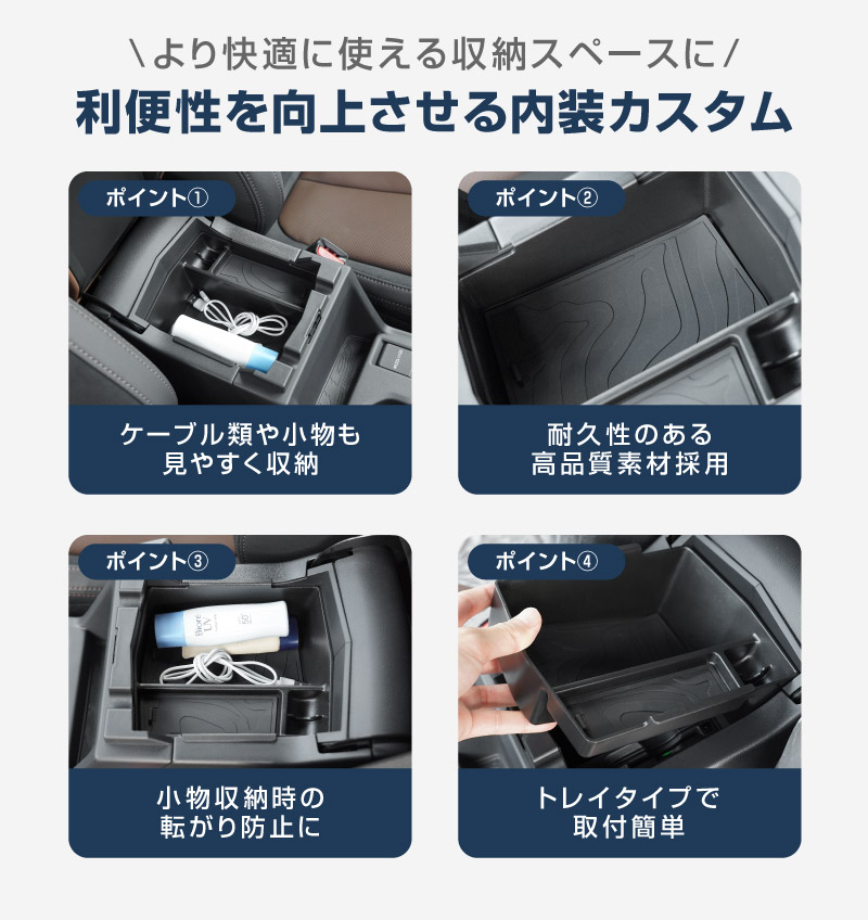 新型フォレスター SL系 コンソールトレイ 1P ゴムマット2枚付き ブラック｜SUBARU スバル FORESTER 専用 コンソールボックス トレイ 車内収納ボックス マット付き アクセサリー オプション 内装 社外 収納 小物入れ 保護 傷防止 キズ隠し