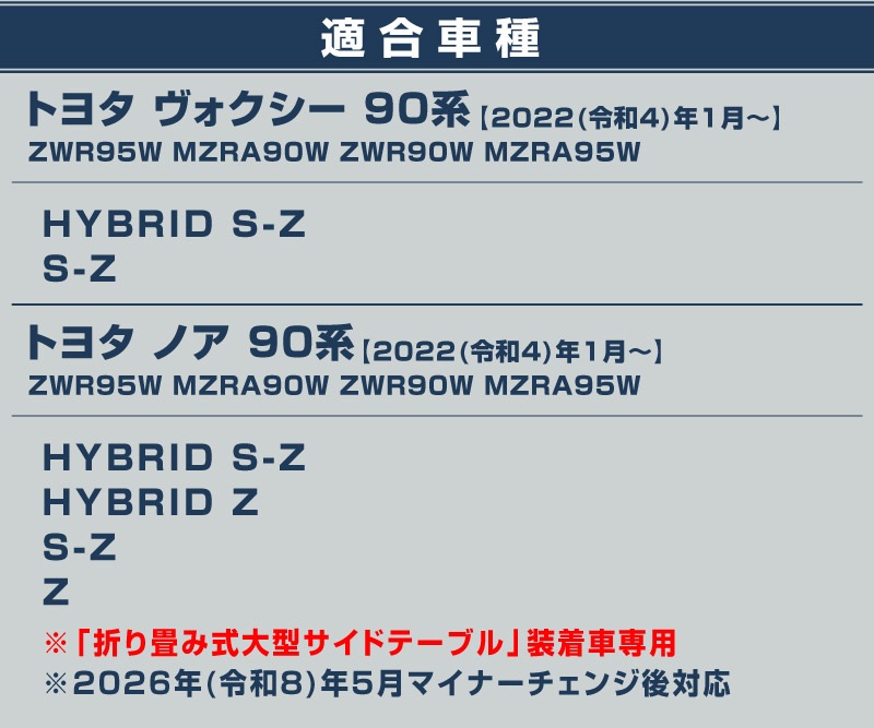 【アウトレット品】新型ヴォクシー ノア 90系 折り畳み式大型サイドテーブルパネル 2P ピアノブラック 2026年マイナーチェンジ後対応｜トヨタ TOYOTA VOXY NOAH 90 95 専用 内装 カスタム パーツ インテリア パネル テーブル ドレスアップ アクセサリー 社外品 オプション