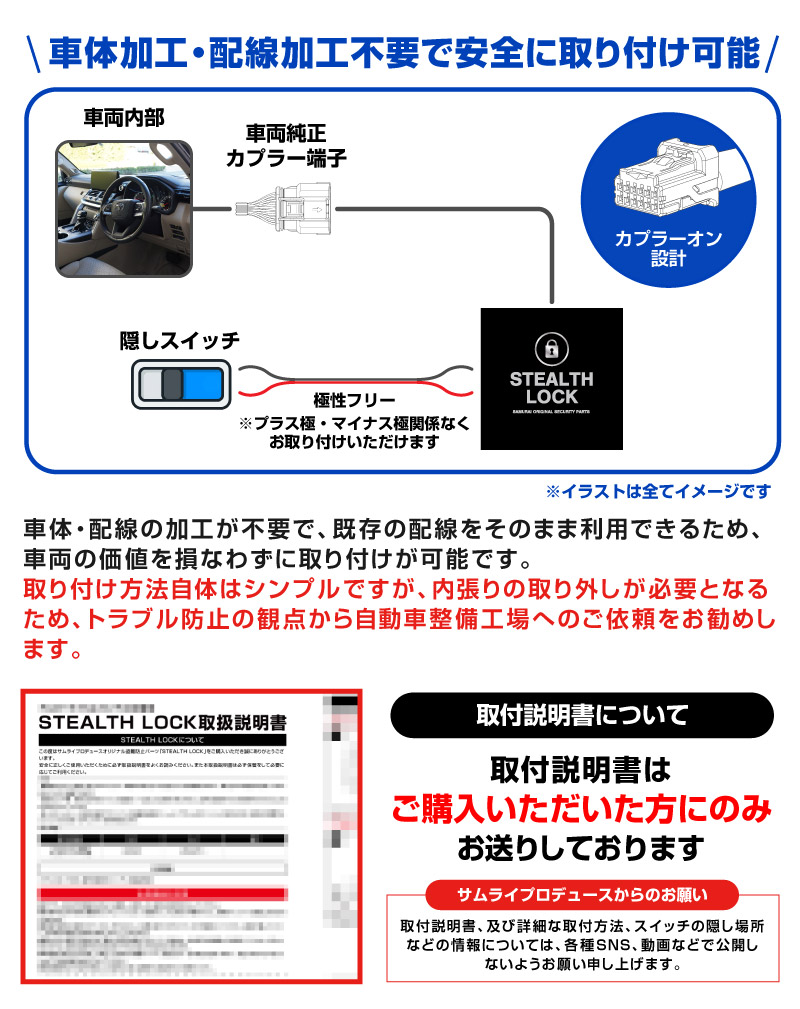 【8/16～SALE対象 20%OFF】【レクサス LM500h 専用】車両盗難予防装置 ステルスロック 見えない予防装置で愛車を完全防御！ STEALTHLOCK 盗難対策 盗難防止方法 カーセキュリティ トヨタ TOYOTA LEXUS LM500h version L EXECUTIVE