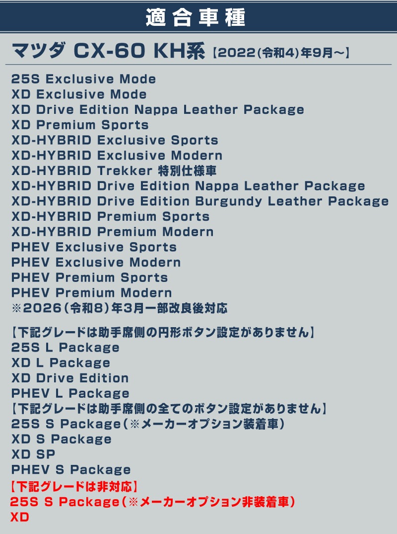 【5/17～10%off】CX-60 KH系 パワーシートボタンカバー 左右セット 6P メッキ仕上げ 2026年MC後 対応｜マツダ MAZDA 新型 CX60 専用 内装 インテリア スイッチ パネル カスタム パーツ ドレスアップ アクセサリー 社外品