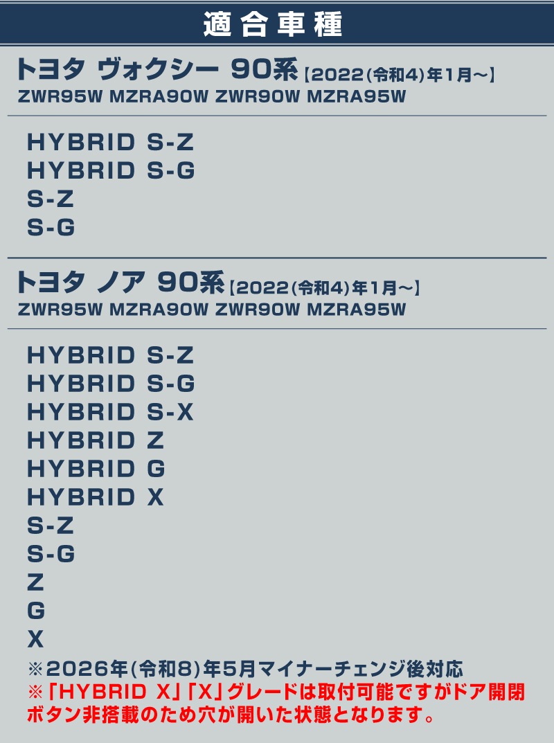 新型ヴォクシー ノア 90系 ドアハンドルカバーガーニッシュ フロント・リアセット 4P マットブラック 2026年マイナーチェンジ後対応｜トヨタ TOYOTA VOXY NOAH 90 95 専用 外装 サイド ドアノブ カスタム パーツ ドレスアップ アクセサリー オプション