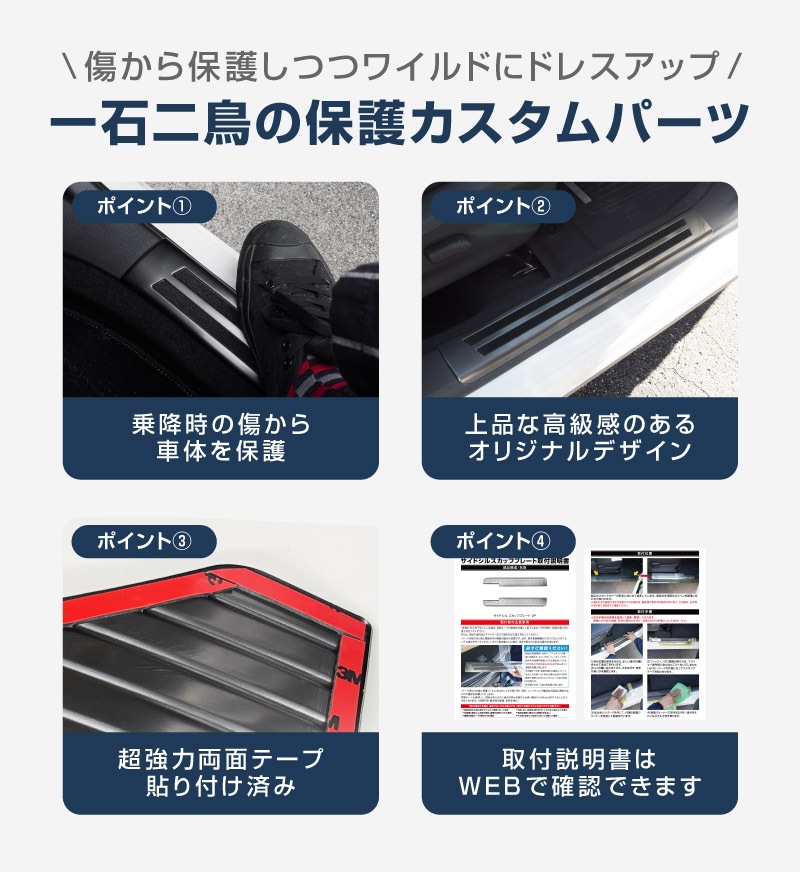 【アウトレット品】フォレスター SK系 後期 D型対応 サイドシル内側 スカッフプレート 4P ブラックヘアライン｜スバル SUBARU FORESTER カスタム 専用 パーツ ドレスアップ アクセサリー 社外品 オプション