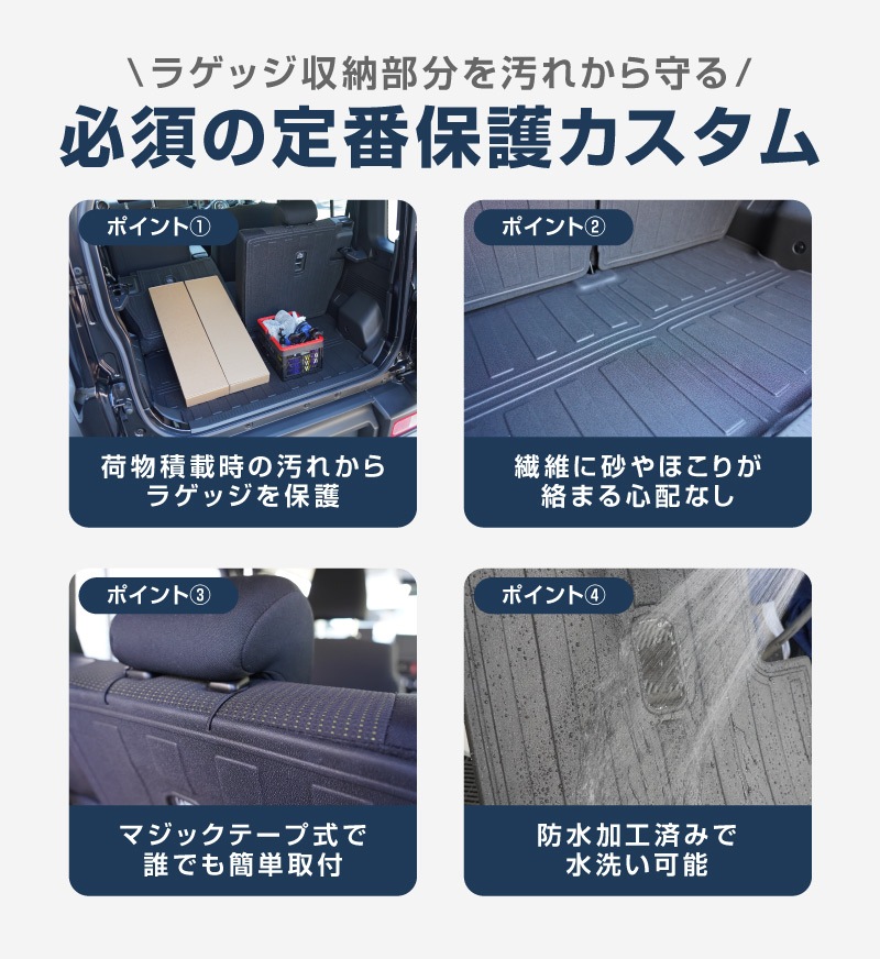 ジムニーノマド JC74W ラゲッジマット ラバータイプ 3P ブラック セカンドシート背面カバー ｜スズキ SUZUKI JIMNY JC74 NOMADE 専用 アクセサリー 内装 保護パーツ 社外 トランク ラゲージ 荷室 フロアマット 防水 保護 水洗い可能