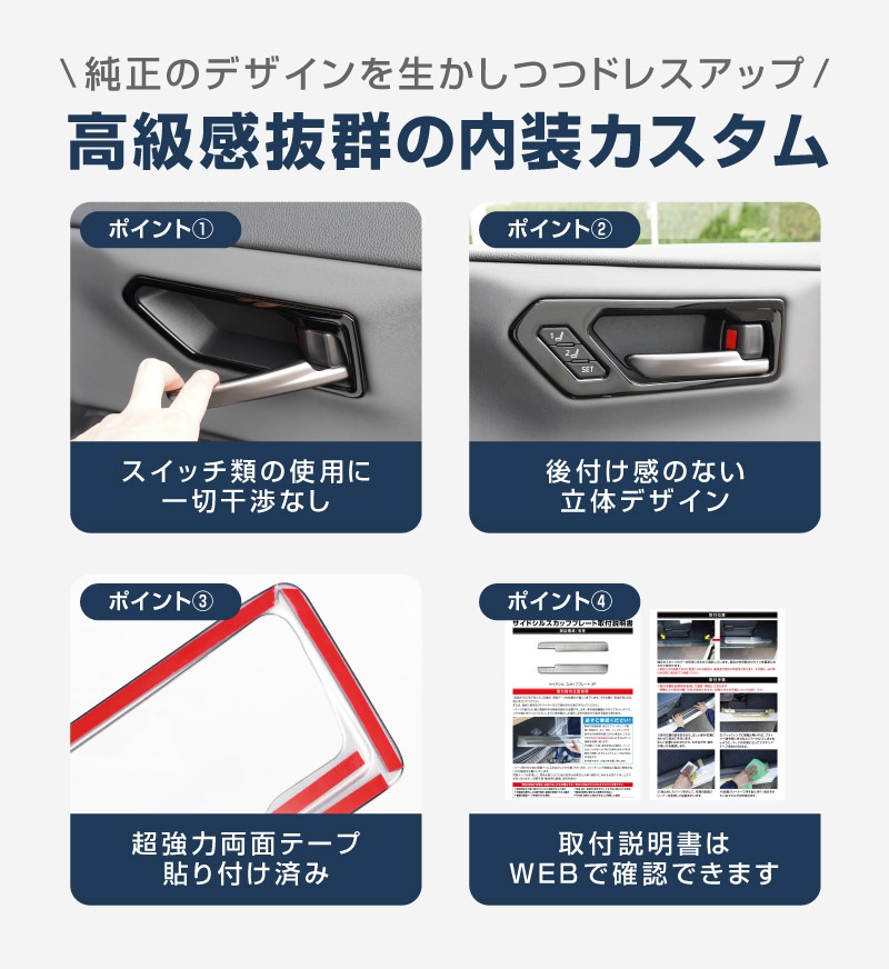 【アウトレット品】新型RAV4 60系 インナードアハンドルパネル 左右セット 5P ピアノブラック｜トヨタ TOYOTA ラブフォー AXAN64 専用 プラグインハイブリッド PHEV 対応 内装 インテリア パーツ アクセサリー ドアパネル ドレスアップ 内装 保護 カバー 社外