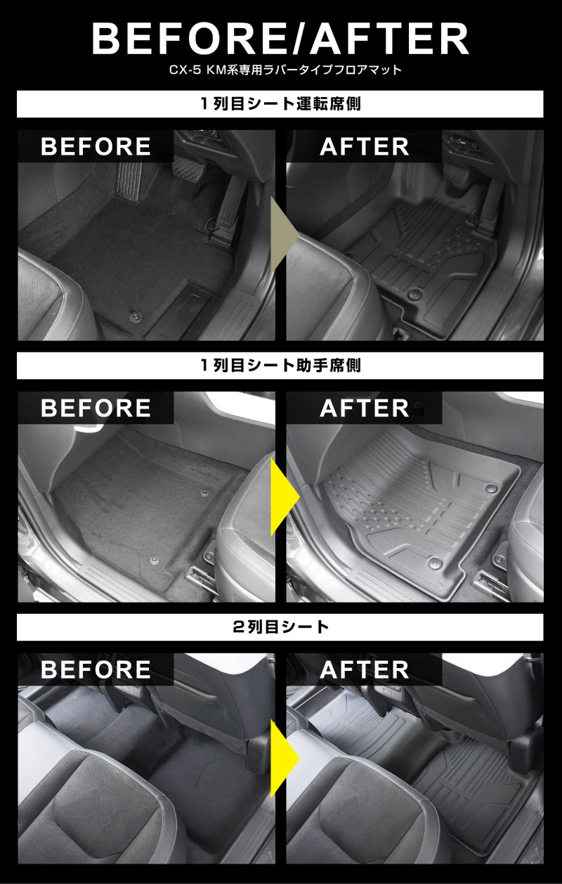 新型CX-5 KM系 フロアマット 3P ラバータイプ ブラック CX5 2026年 フルモデルチェンジ 専用｜MAZDA CX5 2026FMC KMYSDP 専用 保護 パーツ 防水 フロント リア セット アクセサリー 内装 社外 立体 3Dマット フルカバー ウェザーマット オールウェザー レジャー 水洗い【予約販売/8月30日頃入荷予定】