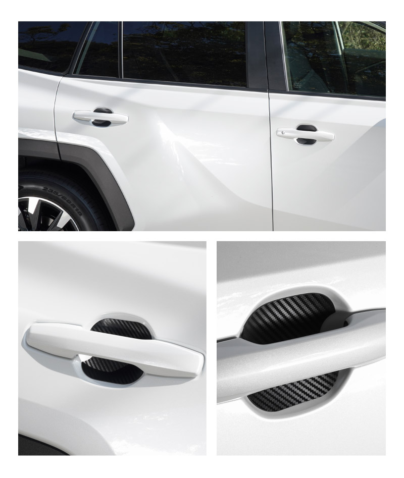 新型RAV4 60系 RAV4 50系 マグネット装着タイプ ドアハンドルプロテクター フロント・リアセット 4P カーボン柄 選べる2カラー ブラック ホワイト｜トヨタ TOYOTA ラブフォー AXAN64 専用 プラグインハイブリッド PHEV 対応 カバー 保護 傷防止 キズ隠し 社外【メール便対象/代引き・配達日時指定不可】