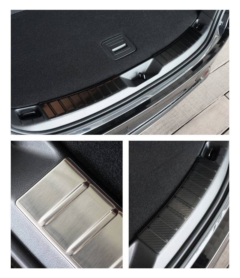 【5/17～10%off】CX-80 KL系 ラゲッジスカッフプレート 2P 車体保護ゴム付き 選べる3カラー シルバーヘアライン ブラックヘアライン カーボン調 2026年MC後 対応 ｜マツダ MAZDA 新型 CX80 専用 内装 カー用品 社外 トランク 荷室 バックドア 保護 傷防止 キズ隠し