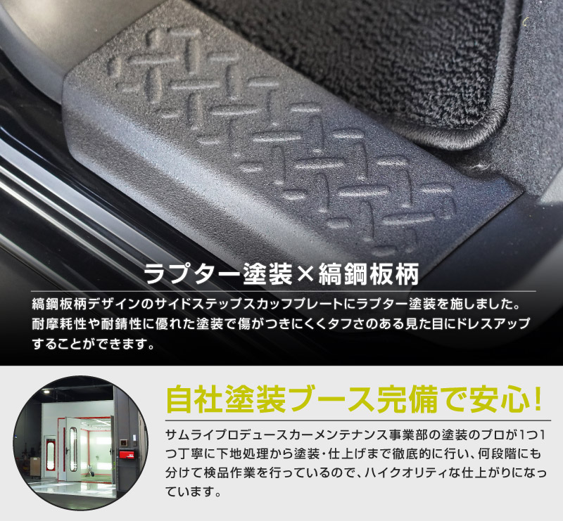 ジムニーノマド JC74W サイドステップ スカッフプレート 縞鋼板柄 左右セット 4P ラプター塗装 ブラック｜スズキ SUZUKI JIMNY JC74 NOMADE 専用 保護パーツ ラプター塗装 ドレスアップ オプション アクセサリー カーパーツ 傷防止 サイドシル