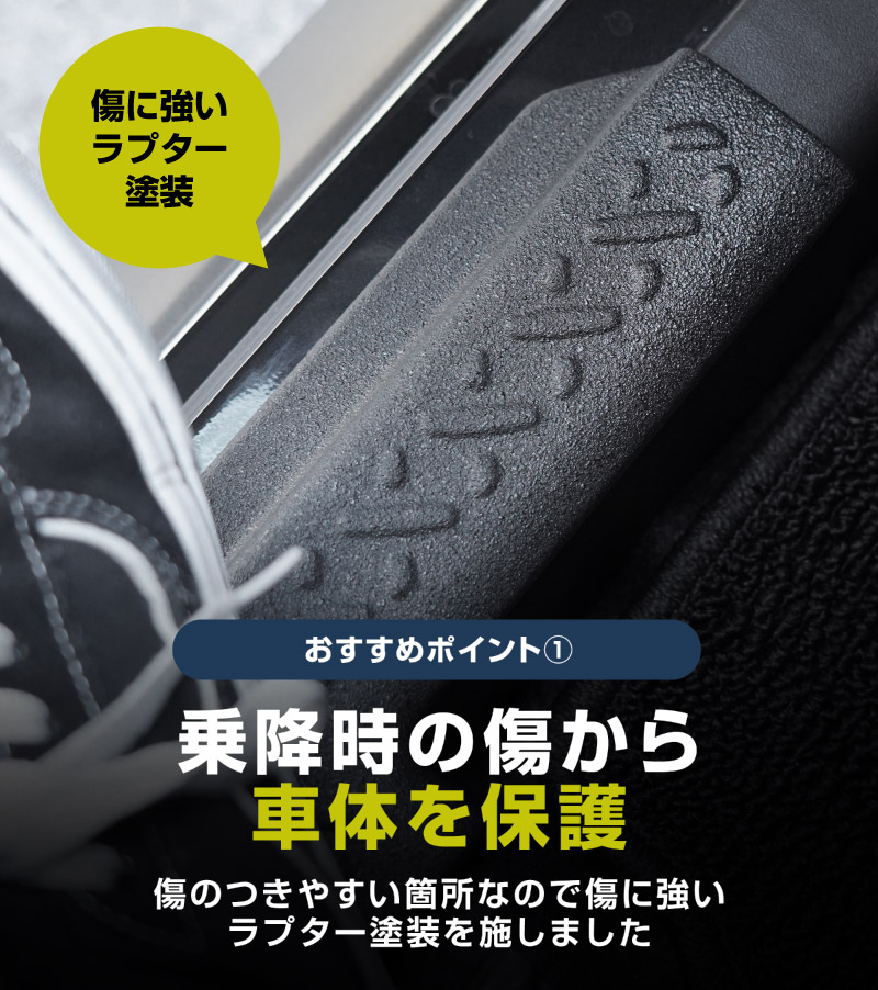 ジムニーノマド JC74W サイドステップ スカッフプレート 縞鋼板柄 左右セット 4P ラプター塗装 ブラック｜スズキ SUZUKI JIMNY JC74 NOMADE 専用 保護パーツ ラプター塗装 ドレスアップ オプション アクセサリー カーパーツ 傷防止 サイドシル