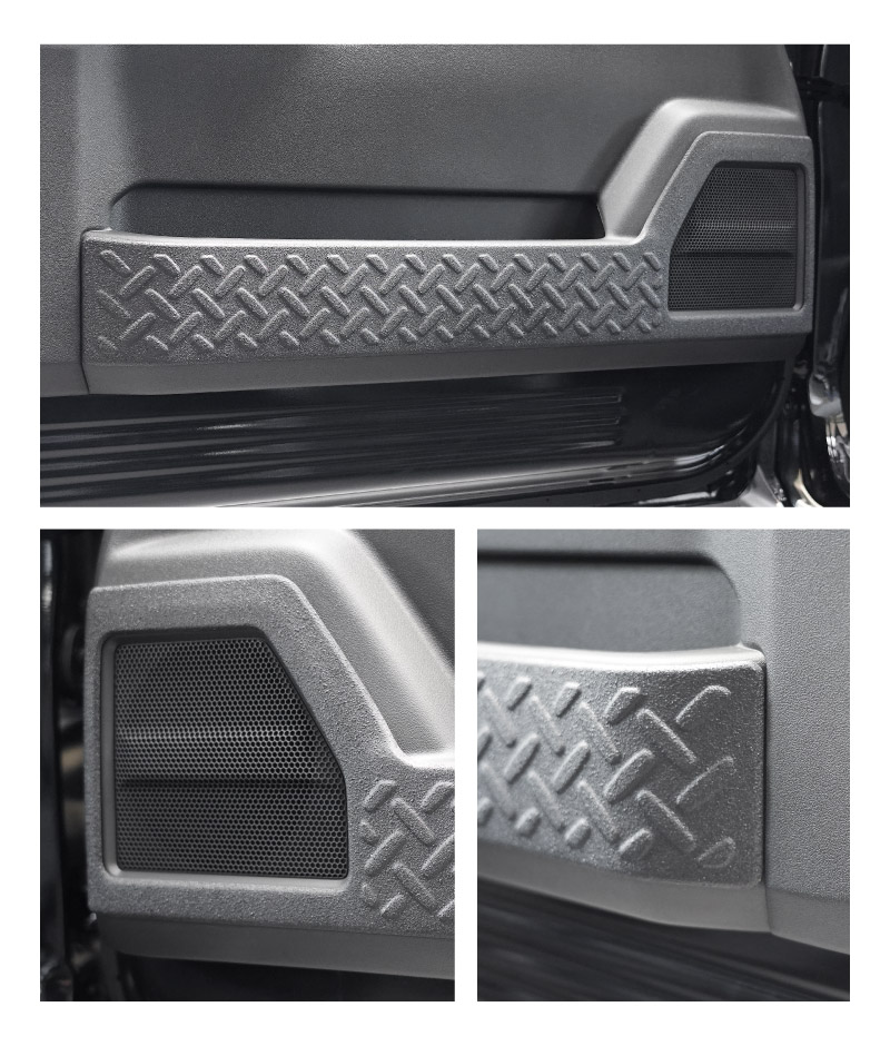 ジムニーノマド JC74W インナードアプロテクションカバー 縞鋼板柄 左右セット 4P ラプター塗装 ブラック｜スズキ SUZUKI JIMNY JC74 NOMADE 専用 保護パーツ ラプター塗装 ドレスアップ オプション アクセサリー 社外 サイドドア キックガード