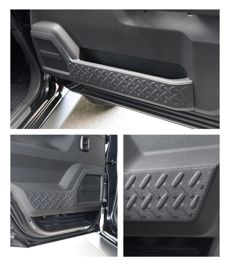 ジムニーノマド JC74W インナードアプロテクションカバー 縞鋼板柄 左右セット 4P ラプター塗装 ブラック｜スズキ SUZUKI JIMNY JC74 NOMADE 専用 保護パーツ ラプター塗装 ドレスアップ オプション アクセサリー 社外 サイドドア キックガード