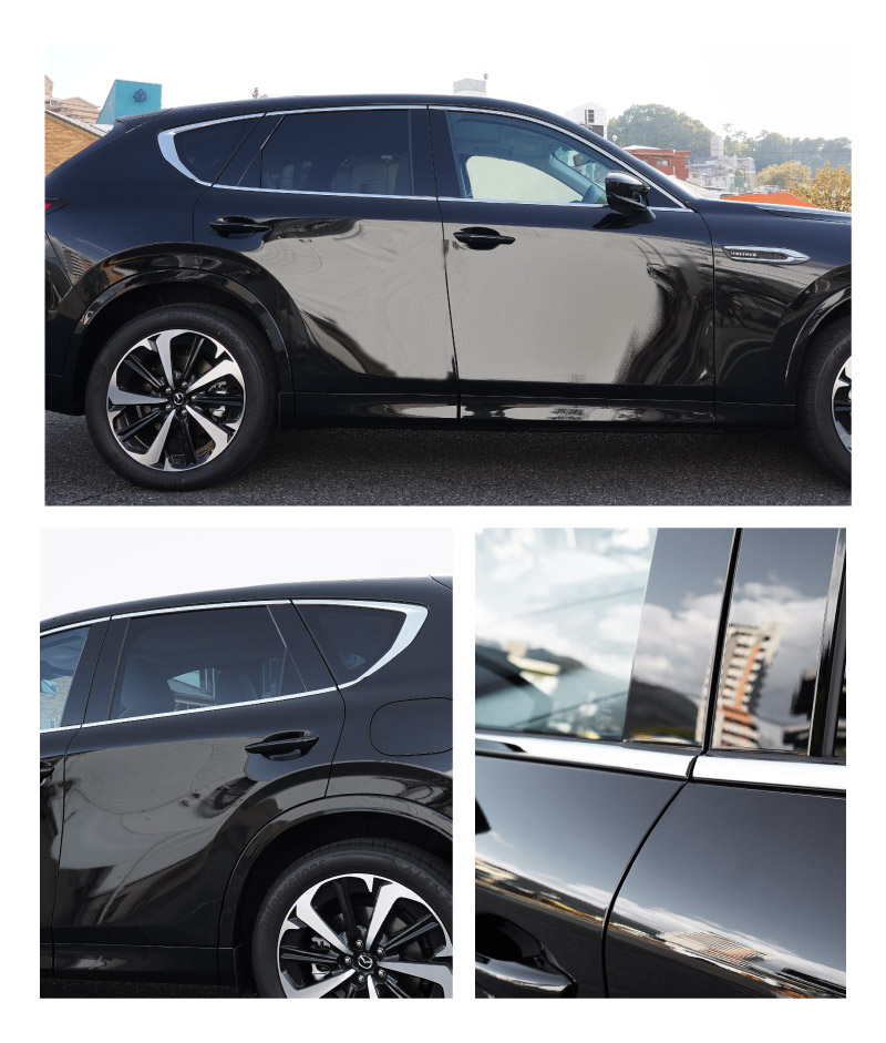 CX-60 KH系 ウィンドウトリムガーニッシュ 6P 選べる2色 鏡面仕上げ ブラック鏡面仕上げ 2026年MC後 対応｜マツダ MAZDA 新型 CX60 専用 外装 窓 サイド カスタム パーツ ドレスアップ アクセサリー 社外品 エアロ【予約販売/ブラック:5月20日頃入荷予定】