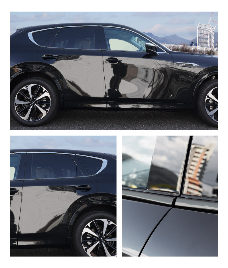 CX-60 KH系 ウィンドウトリムガーニッシュ 6P 選べる2色 鏡面仕上げ ブラック鏡面仕上げ 2026年MC後 対応｜マツダ MAZDA 新型 CX60 専用 外装 窓 サイド カスタム パーツ ドレスアップ アクセサリー 社外品 エアロ【予約販売/ブラック:5月20日頃入荷予定】