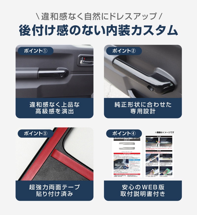 ジムニーノマド JC74W 内側ハンドルカバー 4P ピアノブラック｜スズキ SUZUKI JIMNY NOMADE JC74 専用 カスタム パーツ ドレスアップ アクセサリー 社外品 オプション エアロ