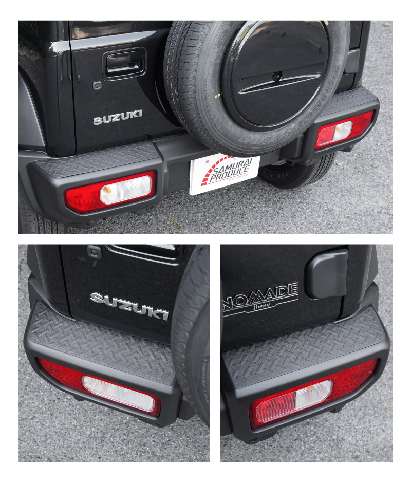 新型ジムニーシエラ JB74W ジムニーノマド JC74W リアバンパープレート 縞鋼板柄 3P ラプター塗装 ブラック｜スズキ SUZUKI JIMNY SIERRA JB74 1型 2型 3型 4型 5型 JIMNY NOMADE JC74 1型 専用 保護パーツ ラプター塗装 アクセサリー オプション 社外 トランク バンパー 傷防止【ジムニーJB64W取付不可】