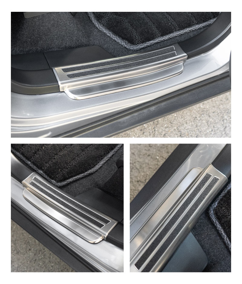 新型クロスビー MND1S MN71S サイドステップ スカッフプレート 4P 選べる2カラー シルバーヘアライン ブラックヘアライン｜スズキ SUZUKI XBEE 専用 内装 保護 カスタム パーツ アクセサリー ドレスアップ 社外 足元 傷防止【予約販売/ブラック:5月20日頃入荷予定】