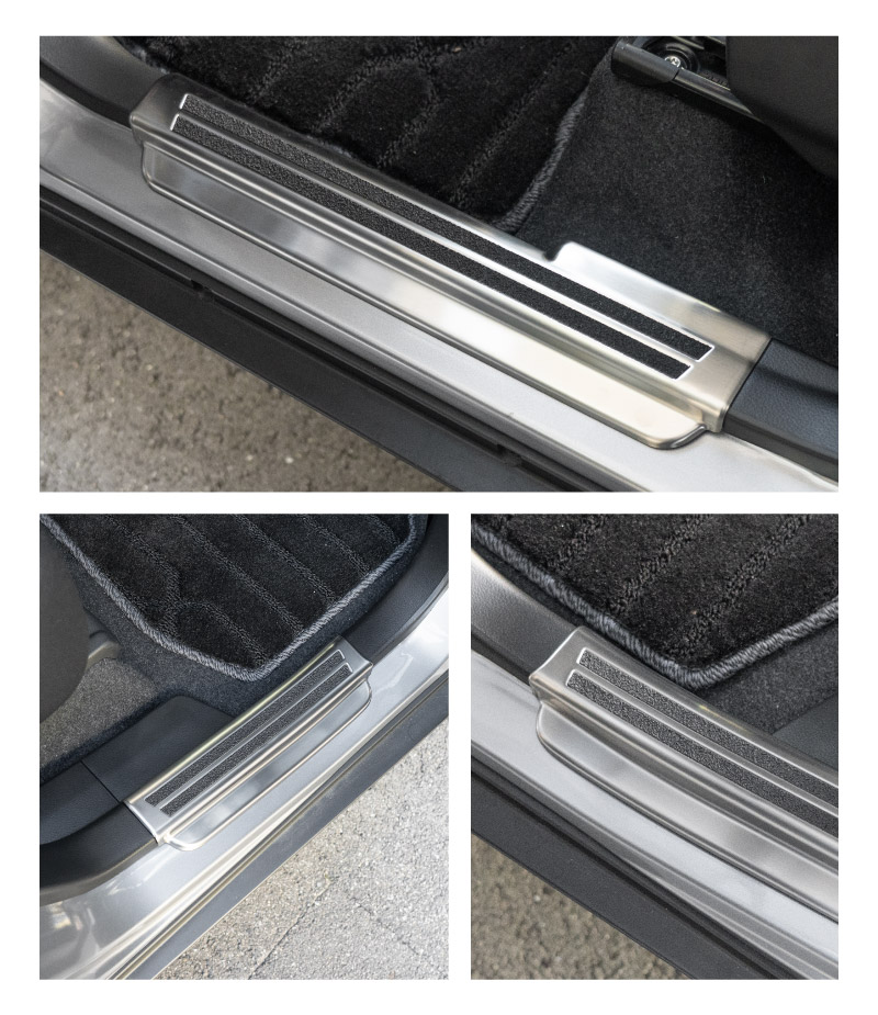 新型クロスビー MND1S MN71S サイドステップ スカッフプレート 4P 選べる2カラー シルバーヘアライン ブラックヘアライン｜スズキ SUZUKI XBEE 専用 内装 保護 カスタム パーツ アクセサリー ドレスアップ 社外 足元 傷防止【予約販売/ブラック:5月20日頃入荷予定】