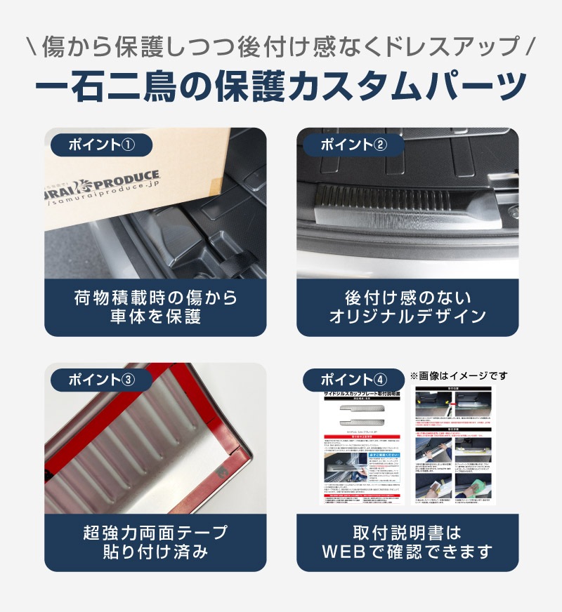新型クロスビー MND1S MN71S ラゲッジスカッフプレート 2P 選べる2カラー シルバーヘアライン ブラックヘアライン｜スズキ SUZUKI XBEE 専用 内装 保護 カスタム パーツ アクセサリー ドレスアップ オプション 社外 荷室 トランク ラゲージ 傷防止【予約販売/ブラック:5月20日頃入荷予定】