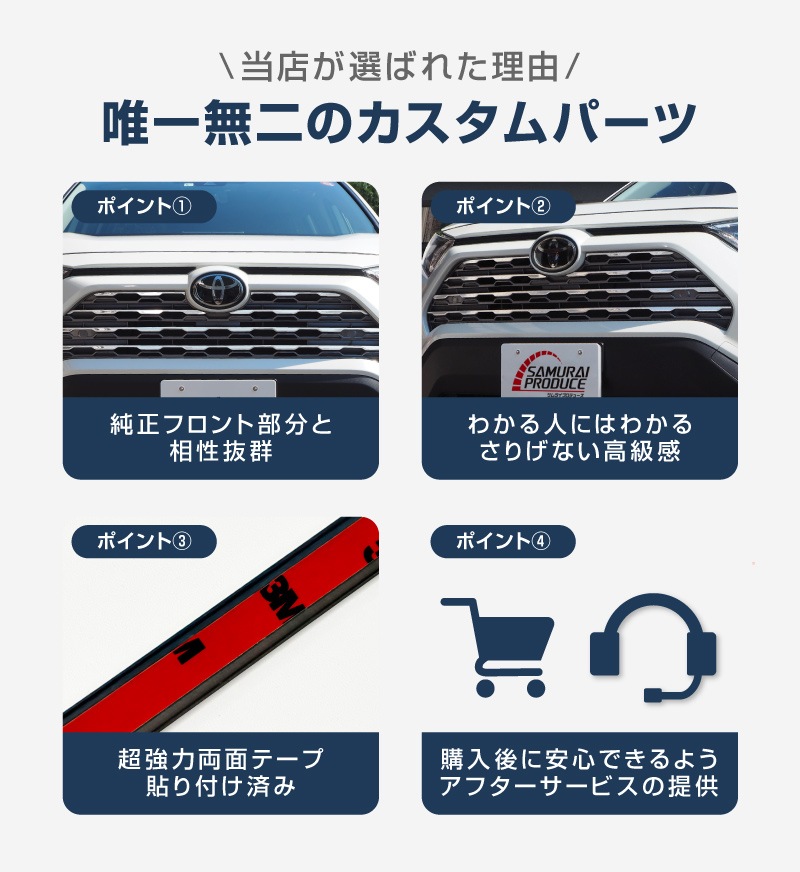 RAV4 50系 フロントグリルガーニッシュ 鏡面仕上げ 7P パノラミックビューモニター搭載・非搭載車対応｜トヨタ TOYOTA ラブ４ 50系 MXAA54 AXAH54 G 