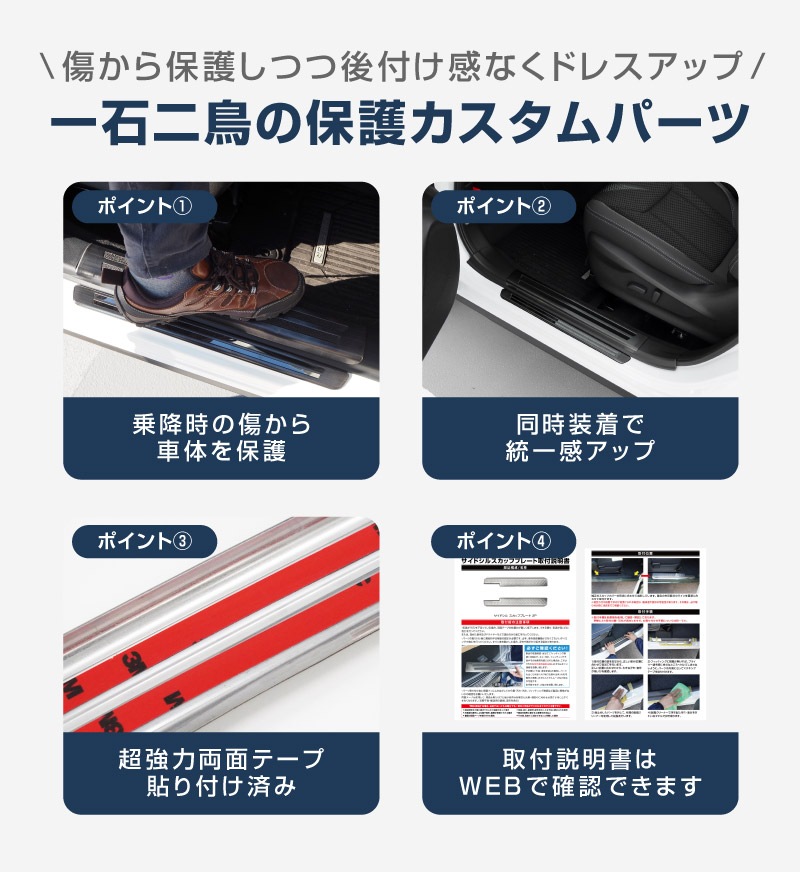 【セット割】フォレスター SK系 サイドステップ 外側スカッフプレート＆内側 保護パーツ 2点セット ブラックヘアライン｜スバル SUBARU FORESTER SK9 SKE SUBARU サイドシル 内装 保護 カスタム パーツ ドレスアップ アクセサリー 社外品 オプション【予約販売/7月30日頃入荷予定】