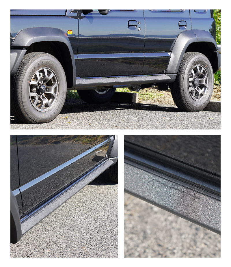 ジムニーノマド JC74W サイドリップガーニッシュ 4P ラプター塗装 ブラック｜スズキ SUZUKI JIMNY JC74 NOMADE 専用 カスタム 外装 サイド ドア パーツ ドレスアップ オプション アクセサリー 社外